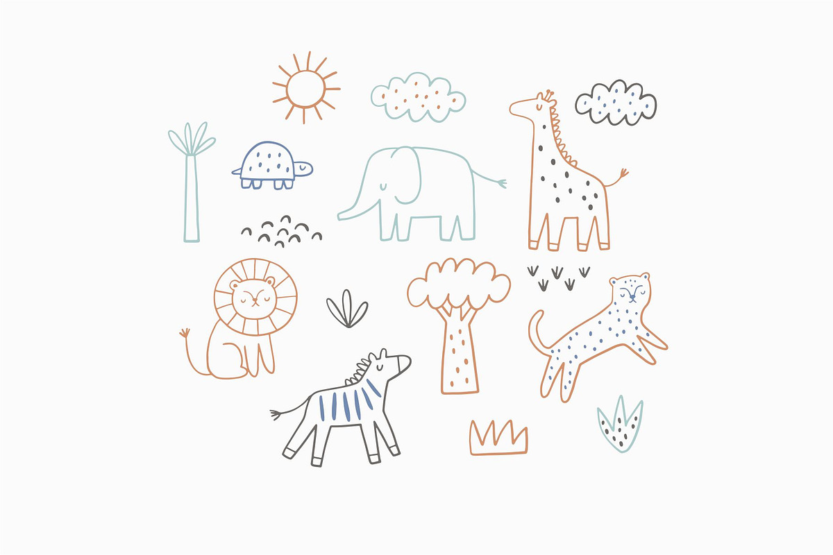 Safari Animals Doodle Clipart, a Decorative Illustration by Barkova Nadya (Photo 2 of 6)