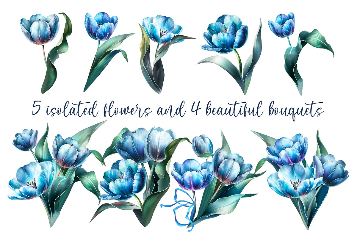 Blue Tulips Beautiful Set, a Decorative Illustration by Shabbypie (Photo 6 of 22)