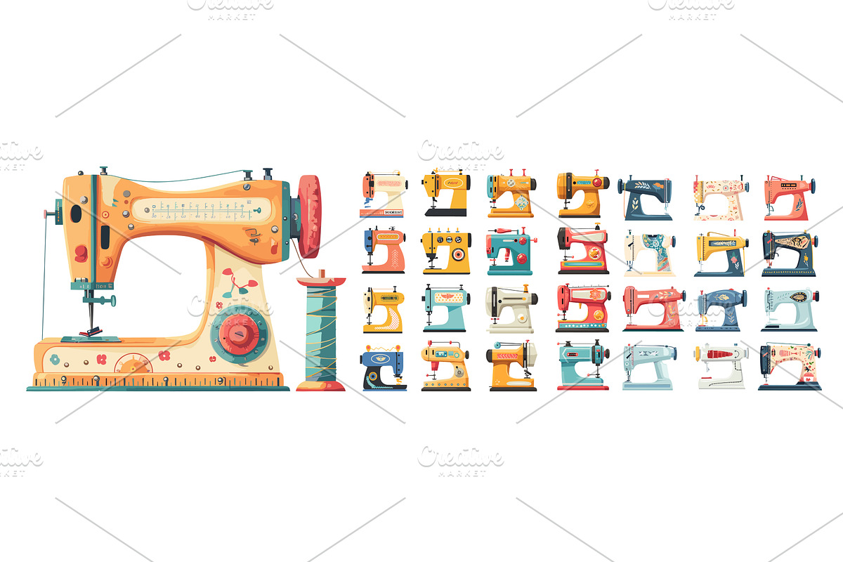 Sewing machines cartoon vector set, an Object Illustration by Onyx