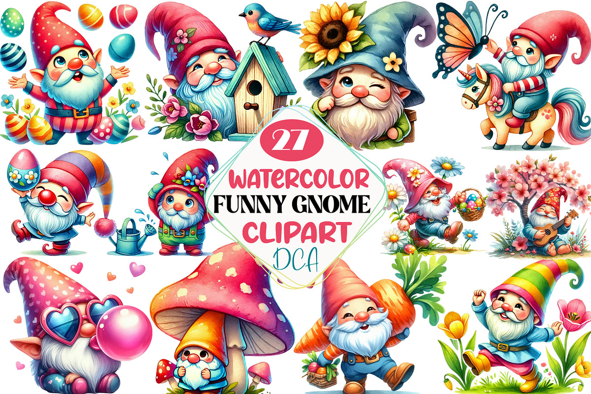 Funny Spring Gnome clipart, an Illustration by DreamCafeArt (Photo 1 of 3)