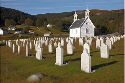 Memorial cemetery with church in, an Architecture Photo by Ylivdesign