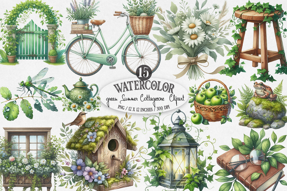 Green Summer Cottagecore Clipart Bun, an Illustration by Designking (Photo 1 of 4)