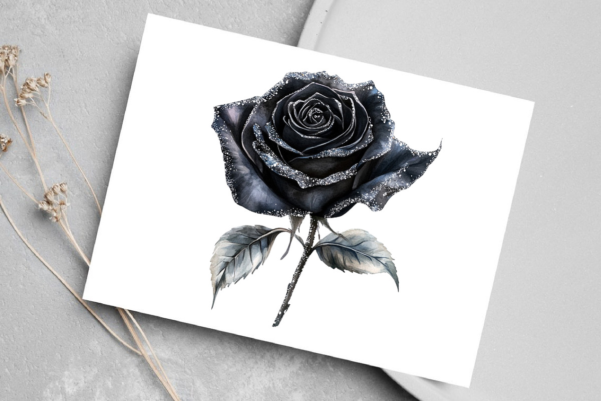 Black and Silver Glam Roses Clipart, an Illustration by Canvas Craft (Photo 7 of 9)