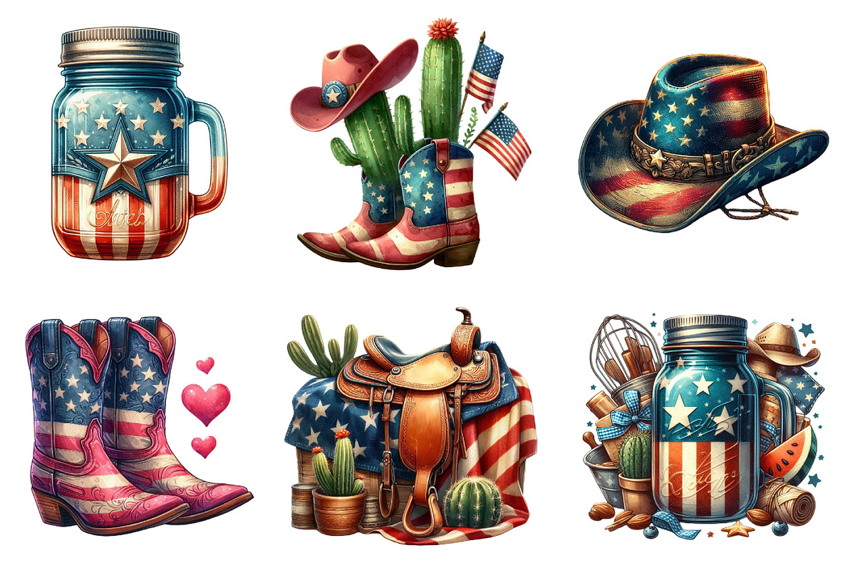 Retro Cowboy 4th of July PNG, an Illustration by SinaCreation (Photo 3 of 5)