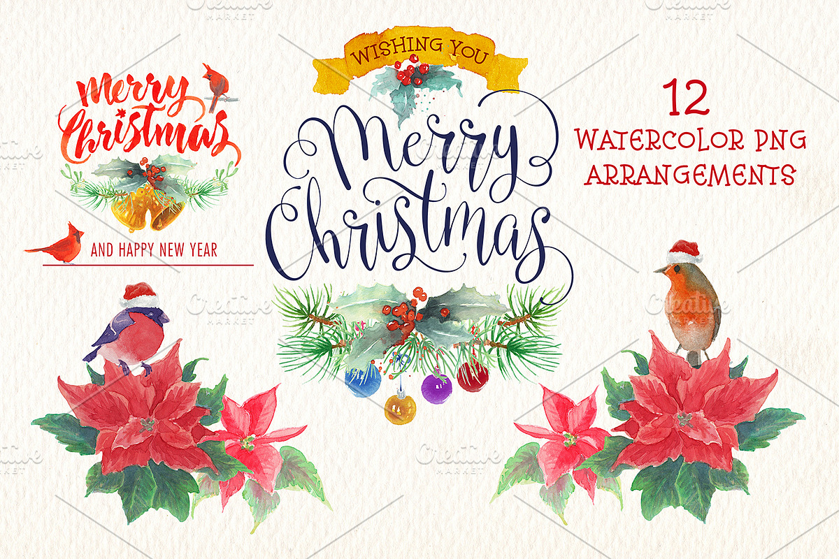 watercolor christmas clipart, an Illustration by Art & Things (Photo 11 of 12)