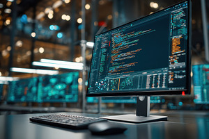 Computer screen displaying code in a, a Photo by Pixeness Studio