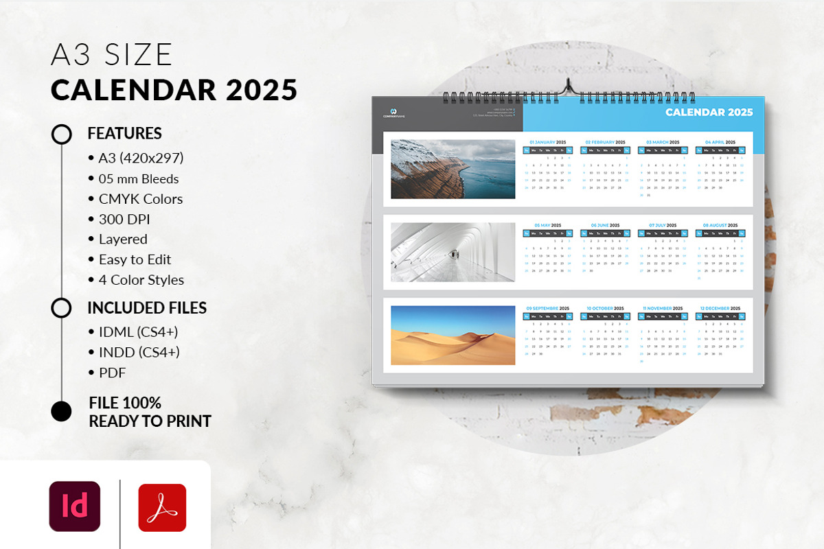 A3 Calendar 2025 Printable, a Stationery Template by MstArtwork (Photo 1 of 5)