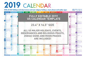 2019 US Calendar Poster Template