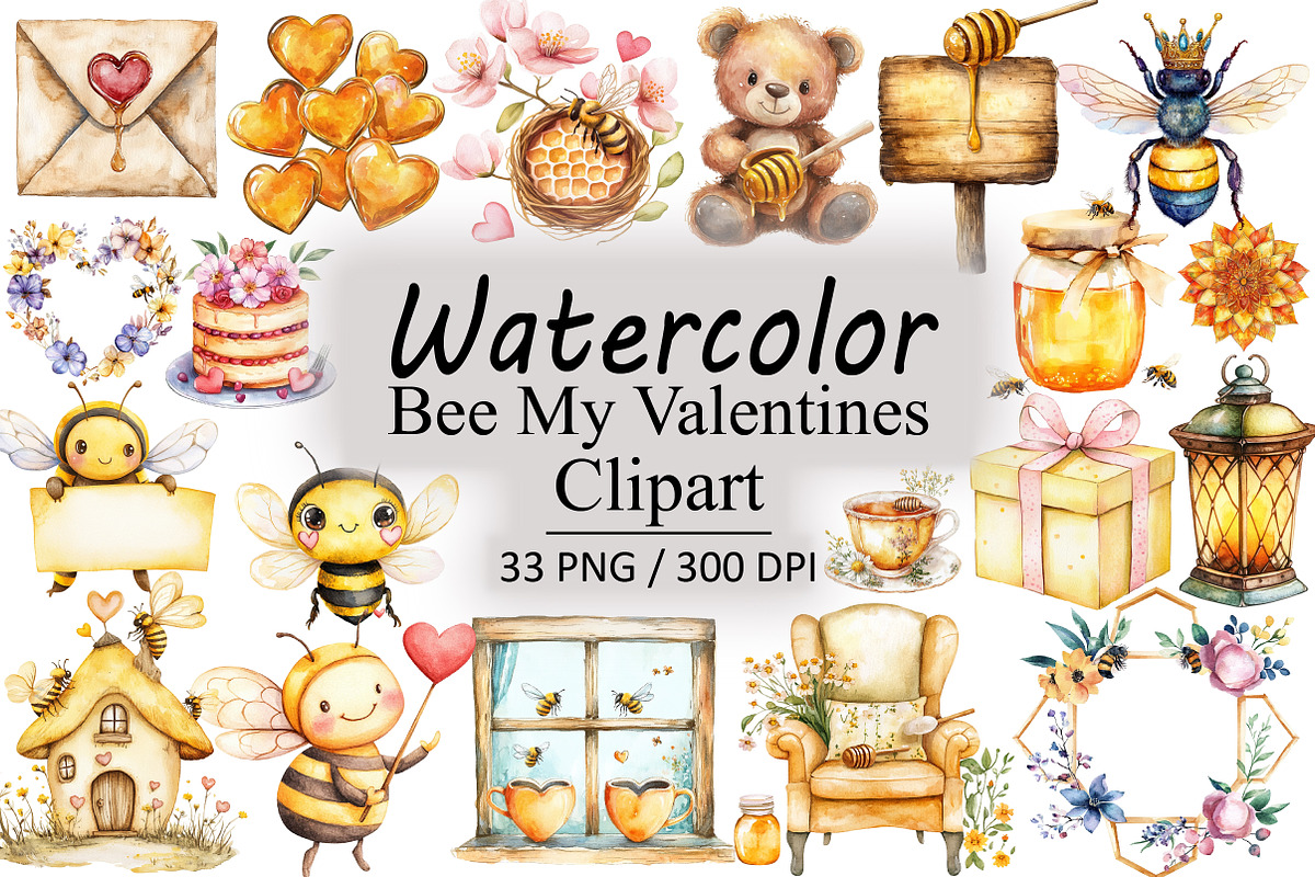 Bee My Valentines Clipart, an Illustration by Design Market (Photo 1 of 4)