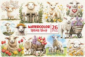 Spring Sheep Clipart, a Work Illustration by OK Design
