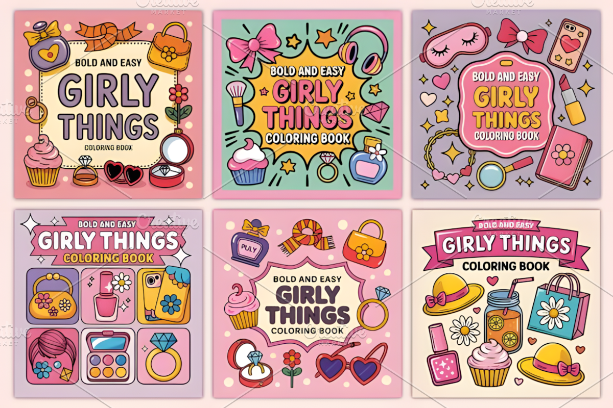 Bold Easy Girly Things Coloring Page, a Decorative Illustration by Coco Bloom (Photo 3 of 3)