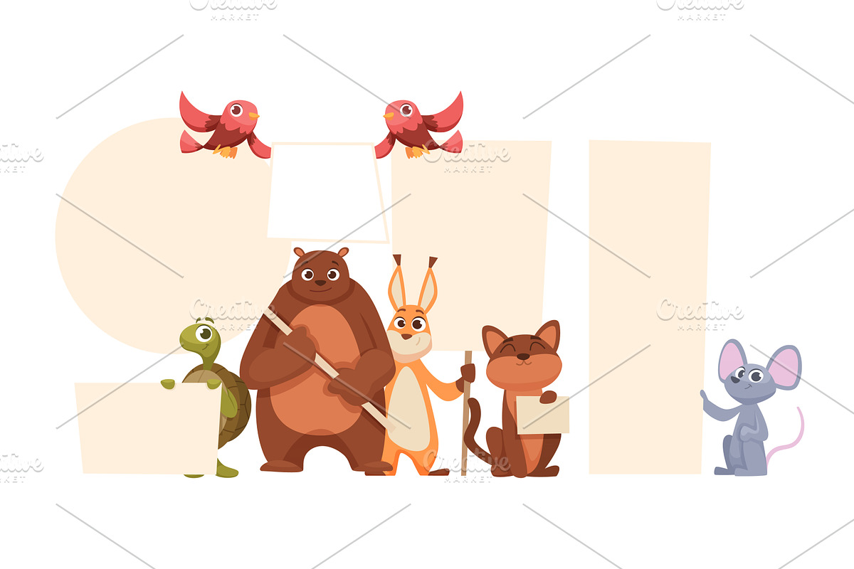 Animals with banners. empty banners, an Animal Illustration by Onyx