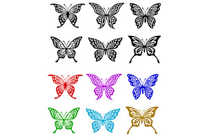 Butterfly Set In Colorful And Monoch