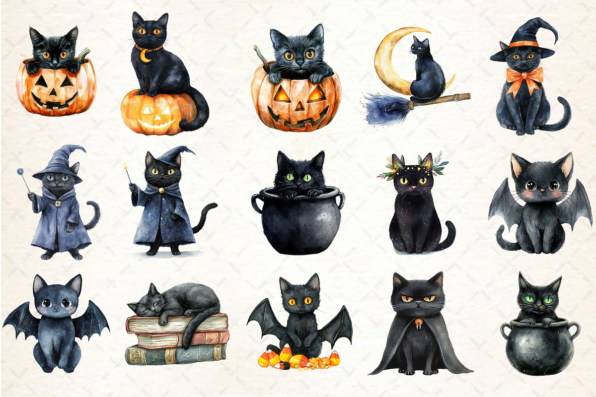 Halloween Black Cats Clipart, an Illustration by Rose Art (Photo 2 of 7)