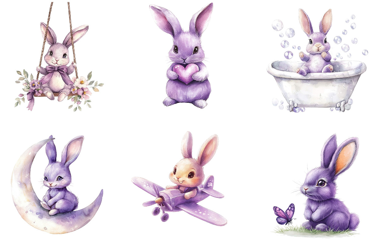 Cute Purple Bunny Clipart, an Illustration by Designking (Photo 2 of 5)