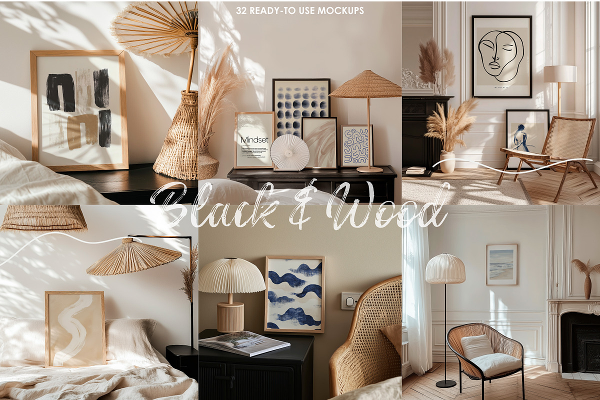 BLACK & WOOD | 32 Frame mockup set, a Household Mockup by SCHÉRI (Photo 2 of 14)
