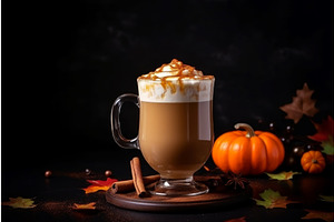 Pumpkin Latte Drink Cup. Generate Ai