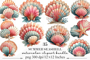 Watercolor Summer Seashell Clipart, an Illustration by Designking (Thumbnail 1 of 5)
