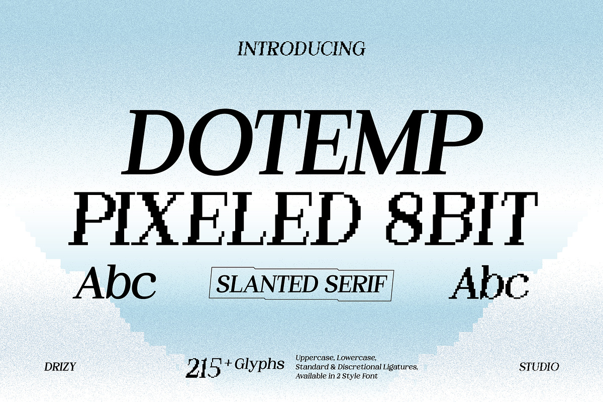 Dotemp - 8Bit Pixel Slanted Font, a Serif Font by Drizy (Photo 1 of 10)