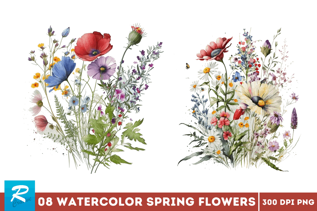 Watercolor Spring Flowers Background, an Object Graphic by Regulrcrative (Photo 3 of 7)