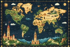 Colorful illustrated world map showc, a Photo by Tanuart