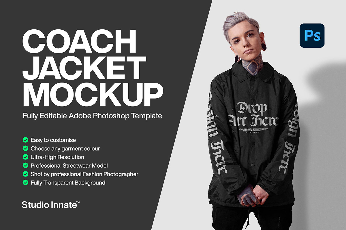 Coach Jacket Mockup – Modelled, a Hoody Mockup by Studio Innate (Photo 1 of 5)