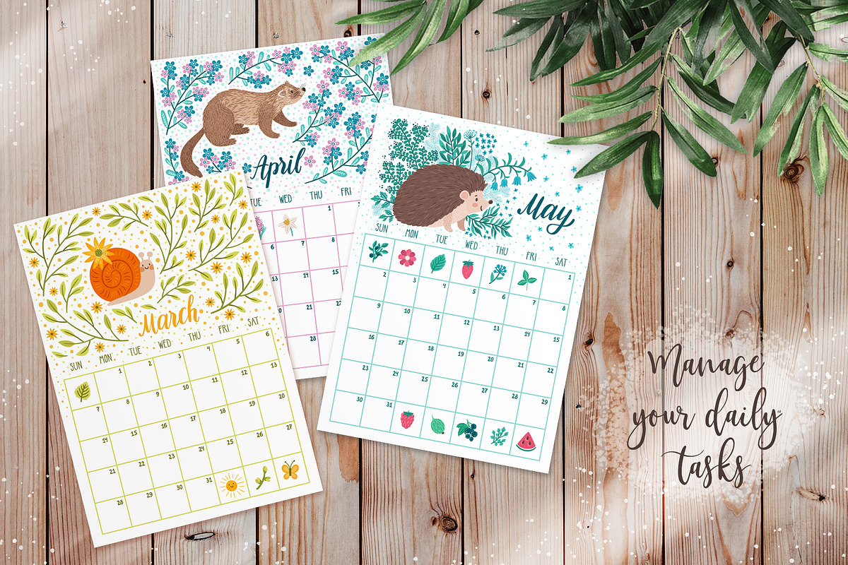 2022 calendar planner with animals, a Stationery Template by MagicForestory (Photo 4 of 8)