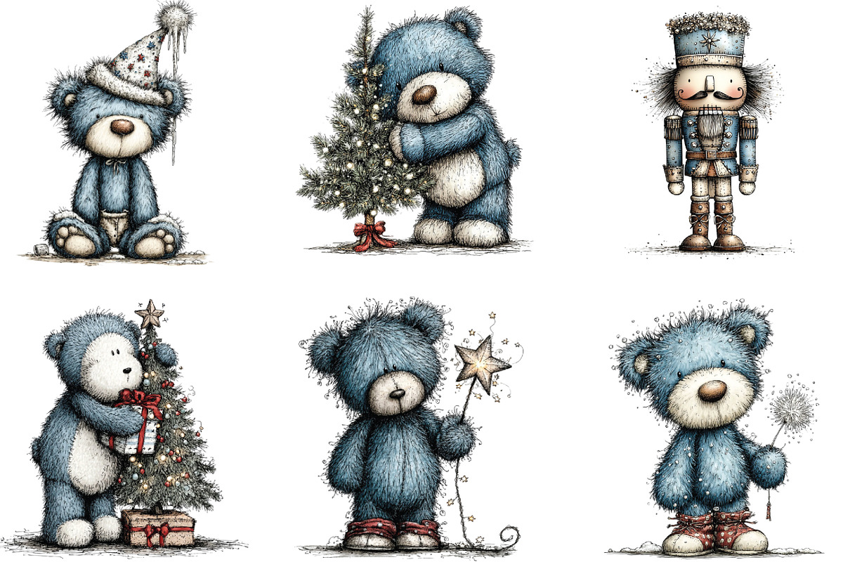 Christmas Teddy Bear Blue Clipart, an Illustration by CraftArtStudio (Photo 5 of 6)