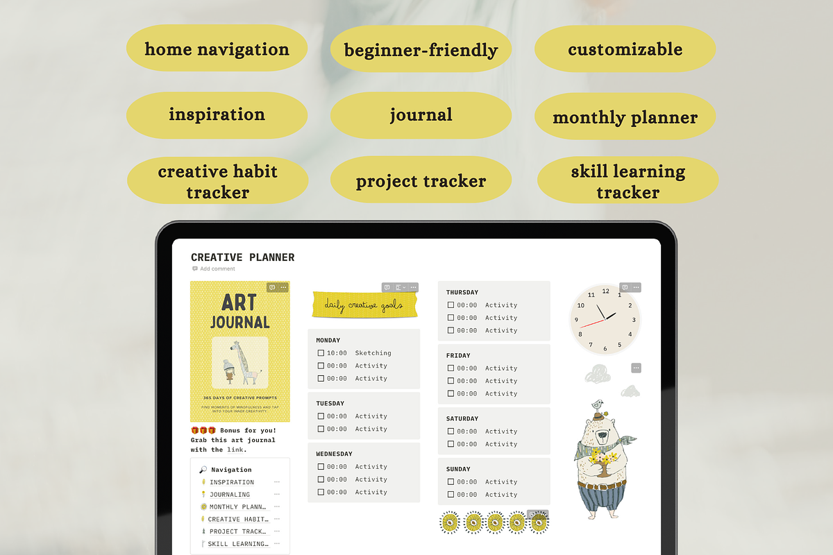 Notion planner for creatives, a Templates & Theme by Petite Zakka Boutique (Photo 2 of 9)