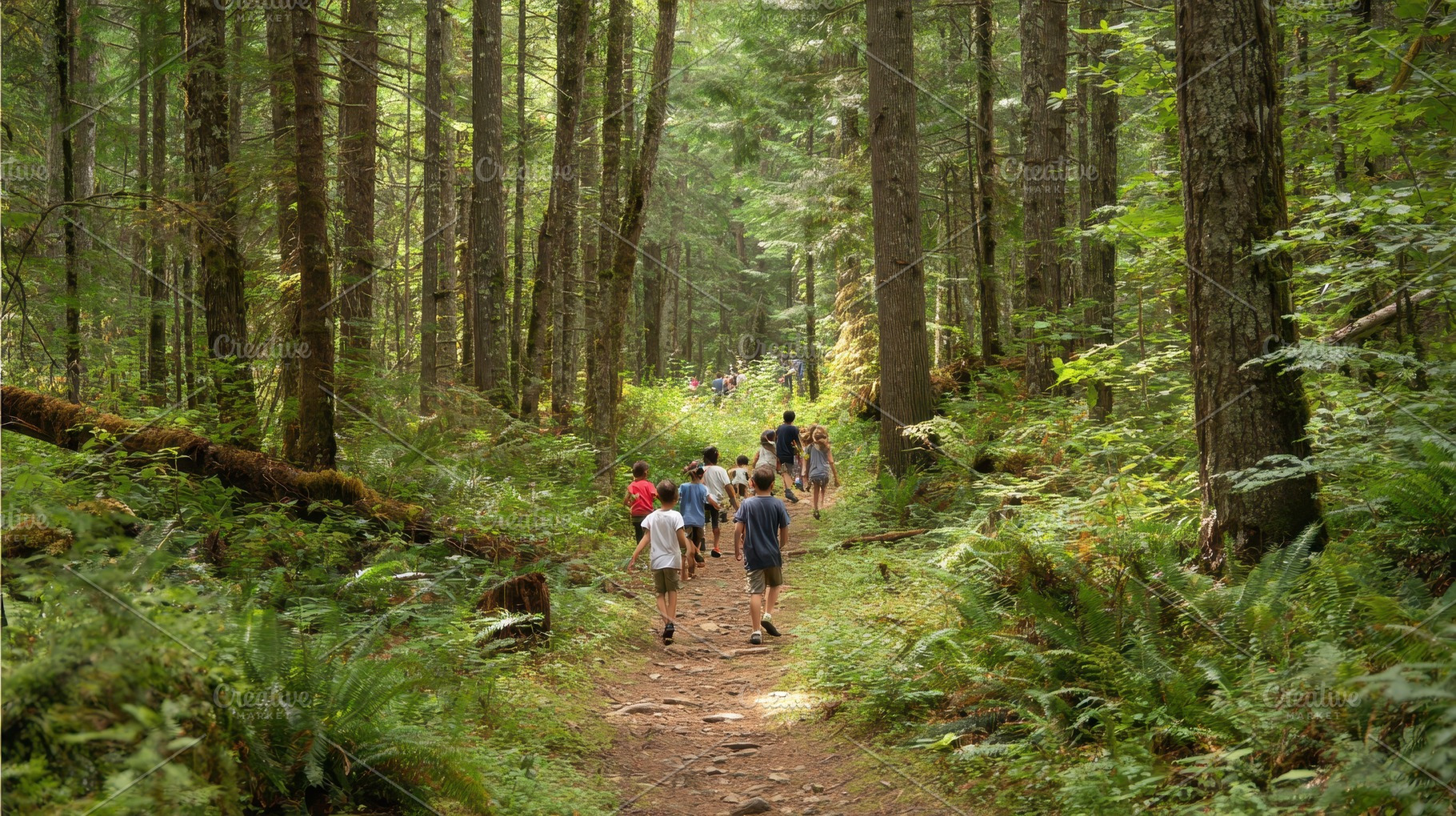 Group of children hiking through, a Photo by Pavel_design