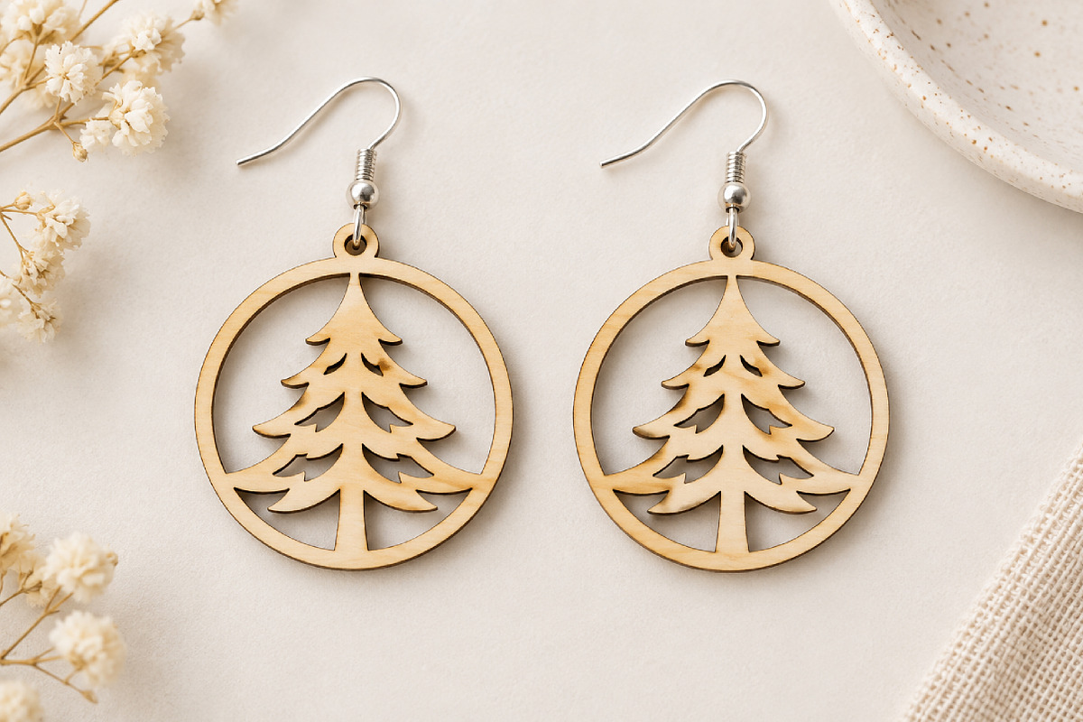Christmas Tree Earrings Laser Cut, an Object Graphic by Canvas Craft (Photo 2 of 4)
