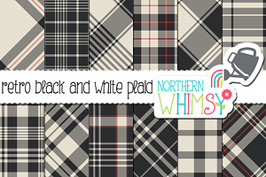 Retro Black and White Plaid, a Pattern Graphic by Northern Whimsy Design