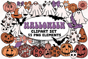 Halloween Clipart Set Retro Groovy