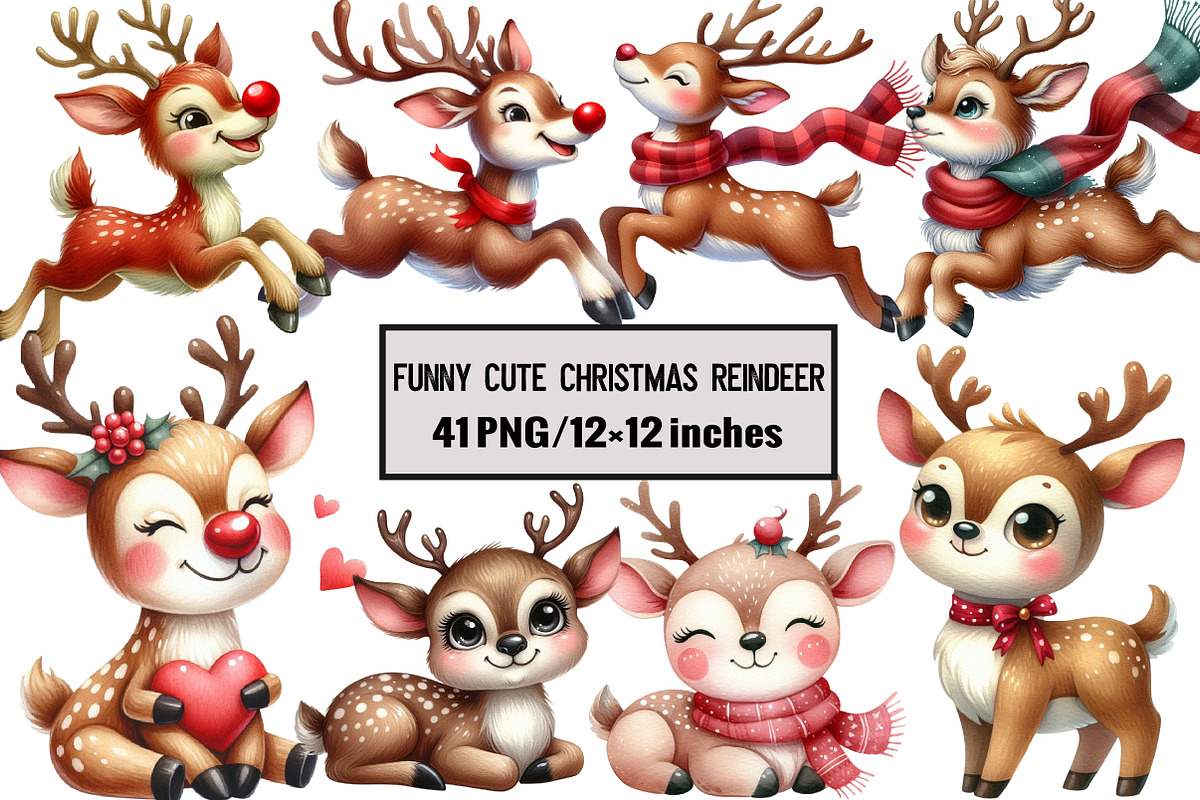 Funny Cute Christmas Reindeer, an Illustration by Design Market (Photo 1 of 4)
