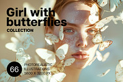 Girl with butterflies. 66 images, a Person Illustration by Handmadefont (Thumbnail 1 of 14)