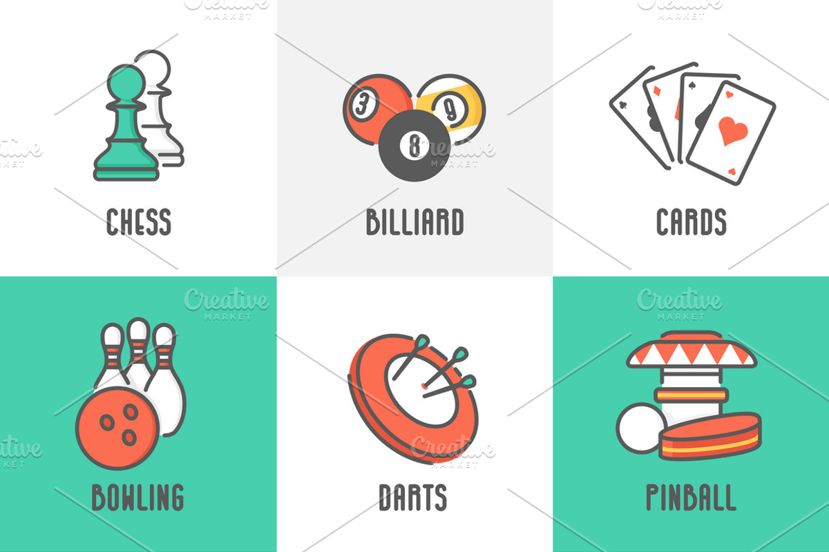 9 Casino and Leisure Games Icons, an Outline Icon by Snitovets