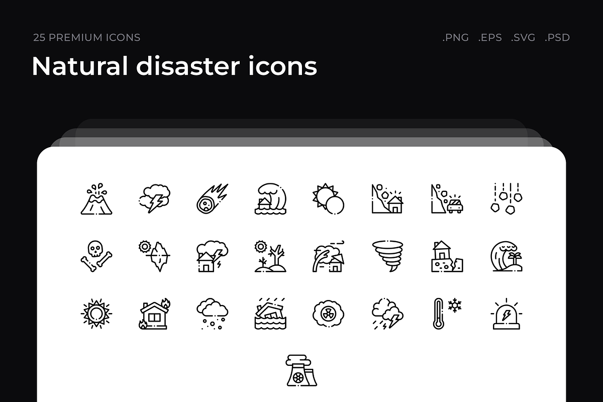 Natural disaster icons, an Outline Icon by Wencory (Photo 1 of 3)