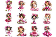 Cute Boho Pink Girl Clipart, a Seasonal Illustration by Designking (Thumbnail 2 of 5)