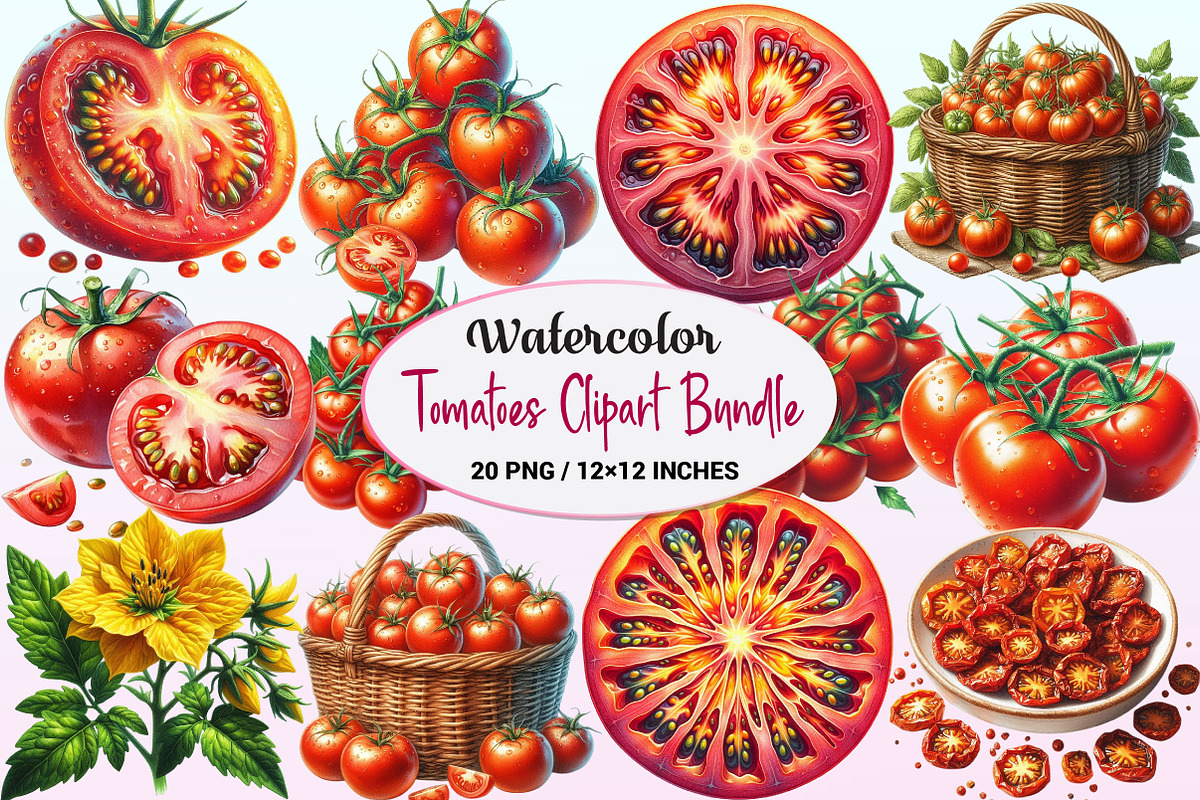 Watercolor Tomatoes Clipart, a Graphic by CitraGraphics (Photo 1 of 4)