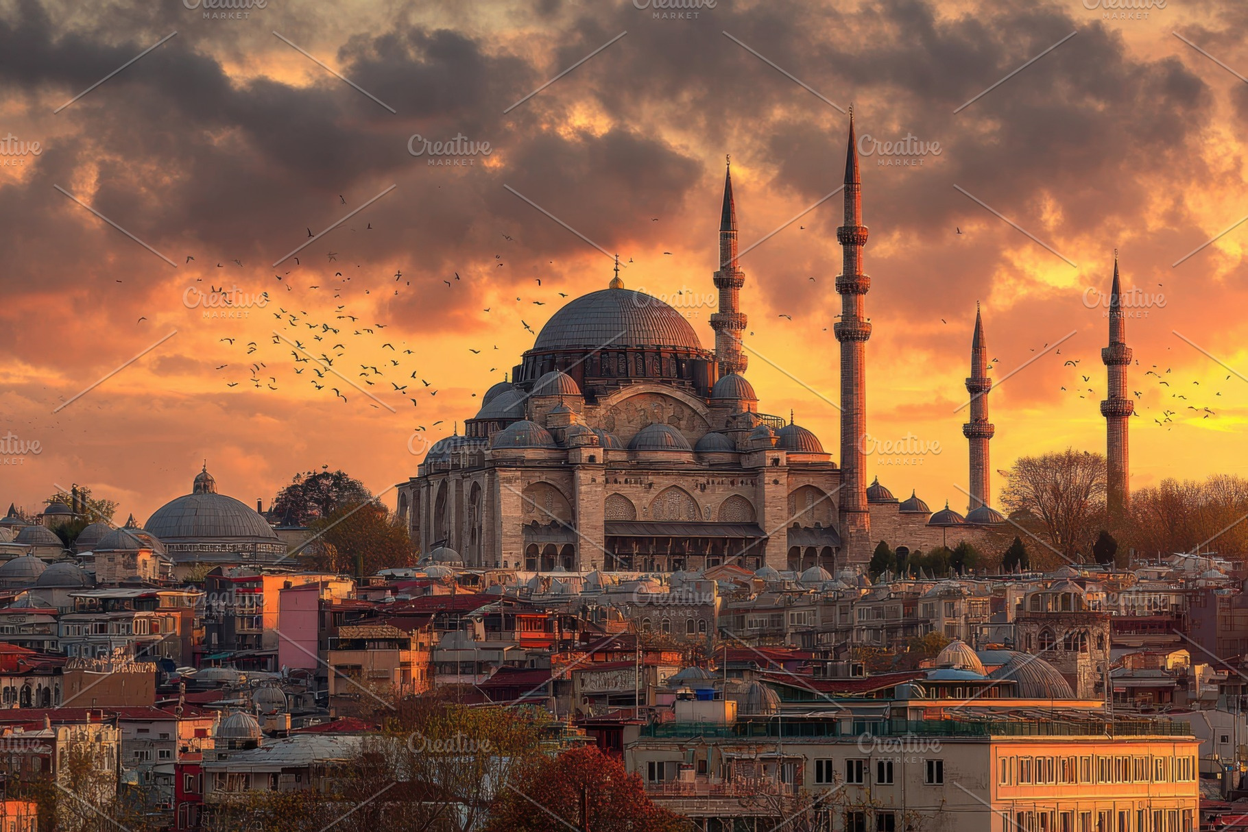 Sunset over Istanbul Mosque and City, a Photo by Pixeness Studio