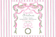 Coquette Christmas Pink Bow Greenery, a Seasonal Illustration by Essem Creatives (Thumbnail 1 of 7)