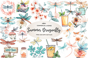 Summer Dragonfly Garden Clipart, an Illustration by CreationArt