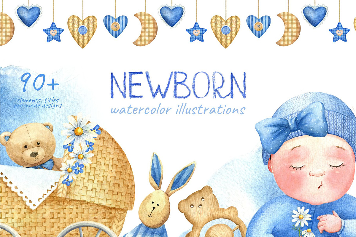 Newborn watercolor set, a Technology Illustration by Lososenok (Photo 1 of 11)