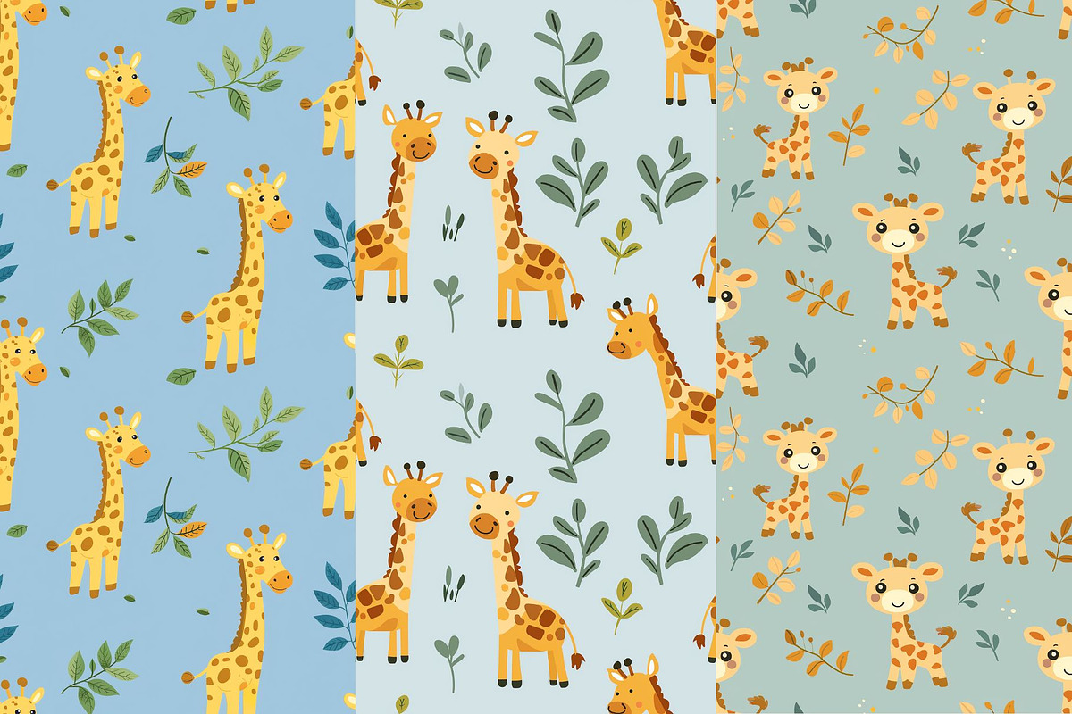 8 Cute Giraffes Seamless Patterns, a Pattern Graphic by Inknfolly (Photo 3 of 5)