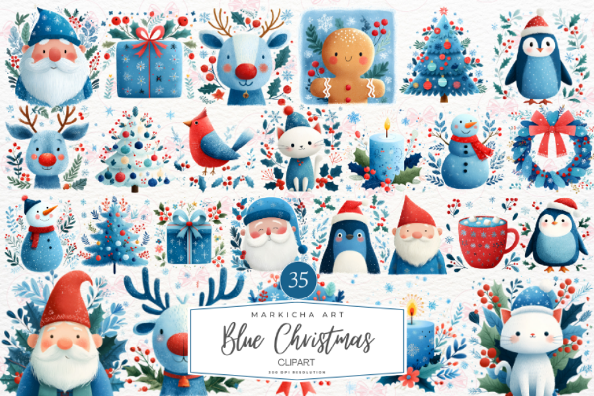 Cute Blue Christmas Clipart, an Illustration by Markicha Art (Photo 1 of 5)
