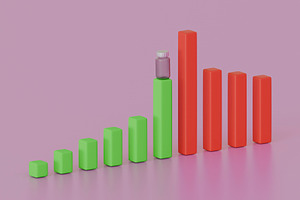 3D Green & Red Bar Chart with Bottle on Top – Abstract Concept, a Business Photo by RF Images