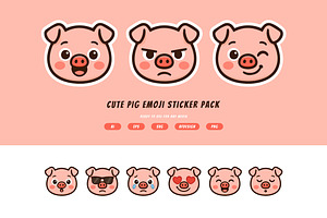 Cute Pig Emoji Sticker Pack, an Animal Illustration by itefan Studio