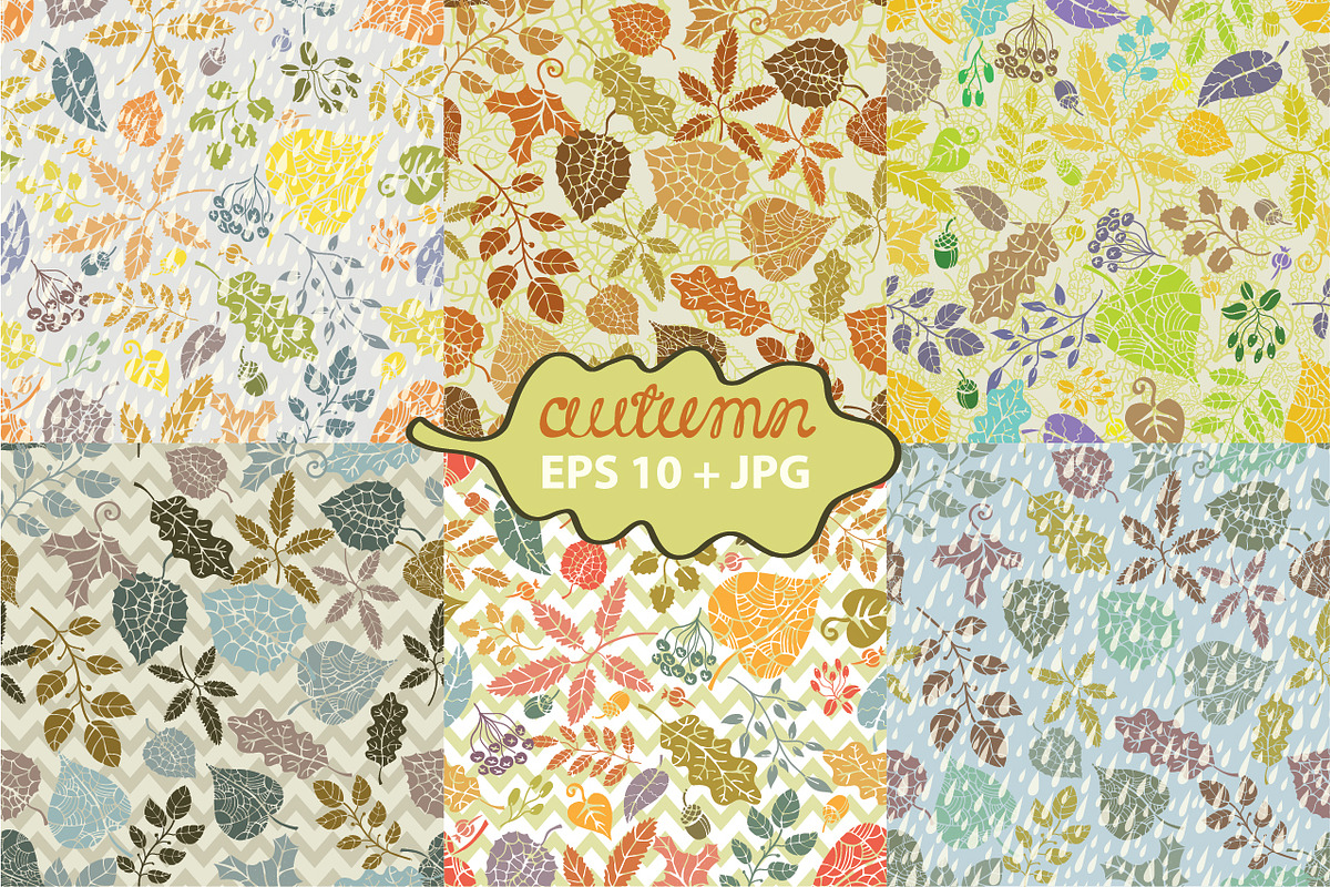 Autumn leaves seamless pattern set 1