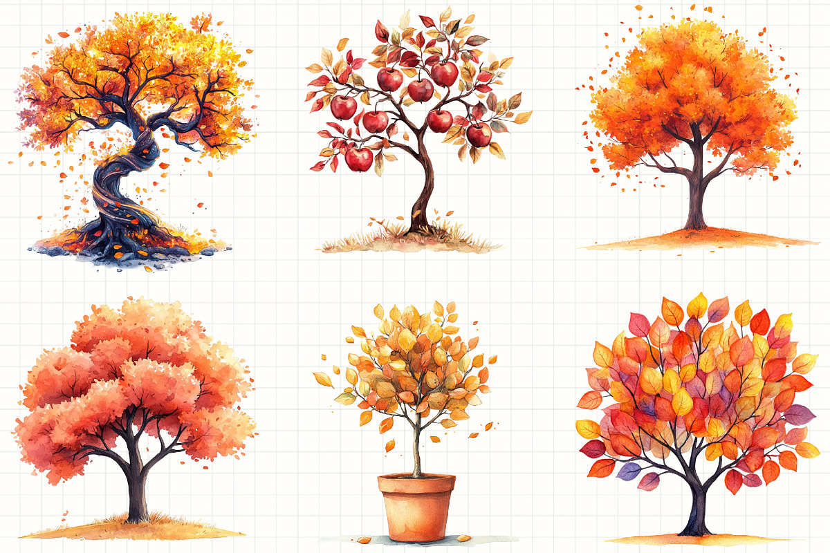 Watercolor Autumn Trees Clipart, an Illustration by Libby Wishes (Photo 4 of 6)