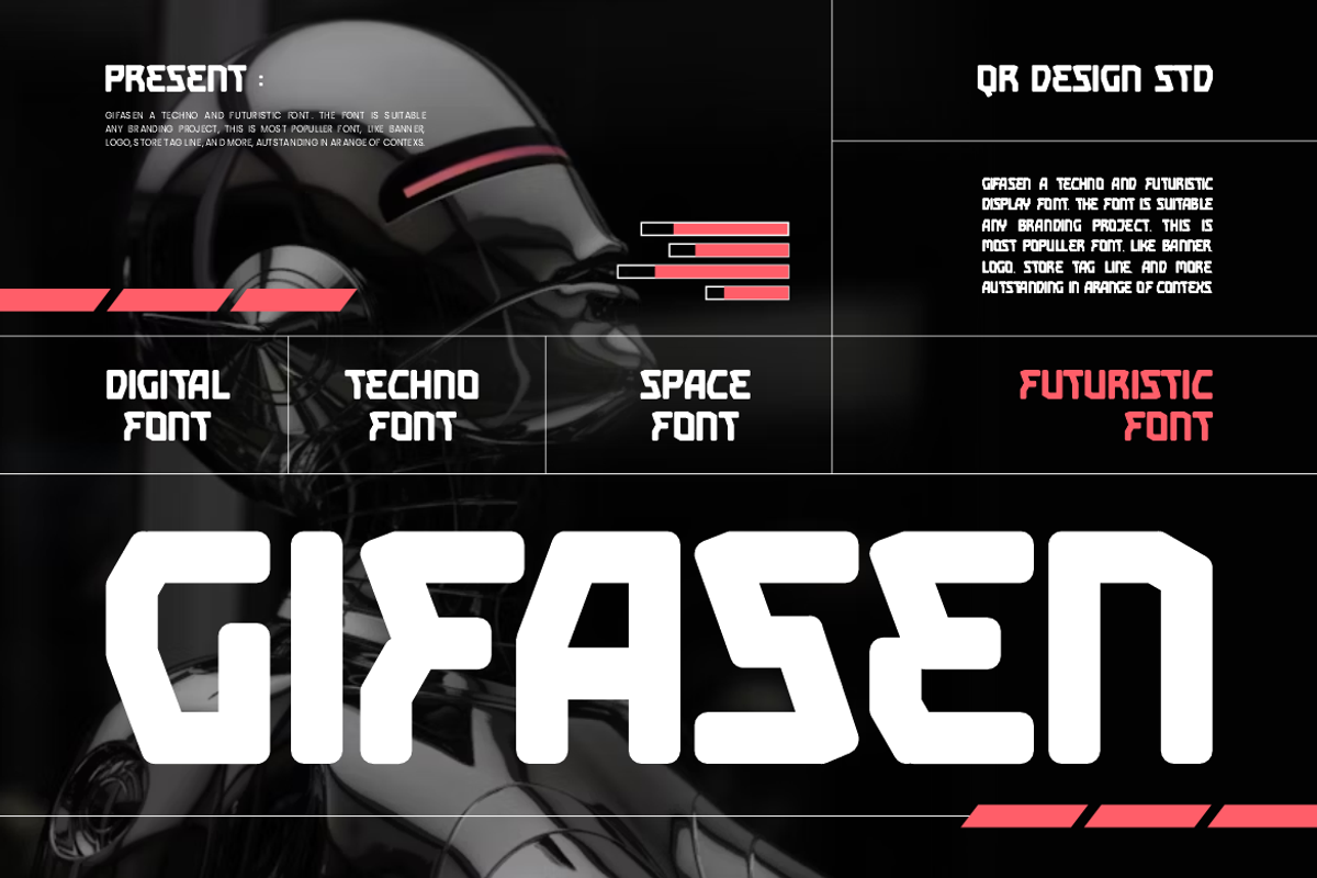 Gifasen - Techno Font, a Sans Serif Font by QR Design Studio (Photo 1 of 8)